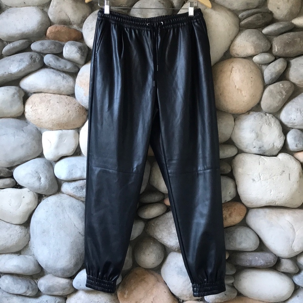 Zara High Waisted Faux Leather Joggers Black S
